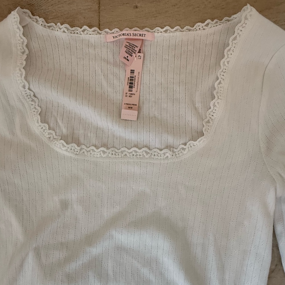 NWT VICTORIA'S SECRET Pointelle Modal Long-Sleeve & Shortie Set / Size Medium - Picture 7 of 12